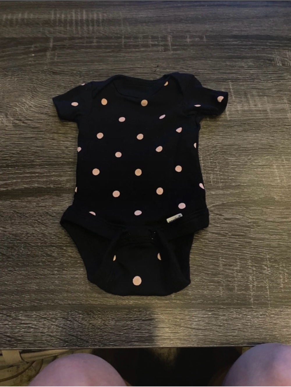 preemie black and pink polka dot onesie